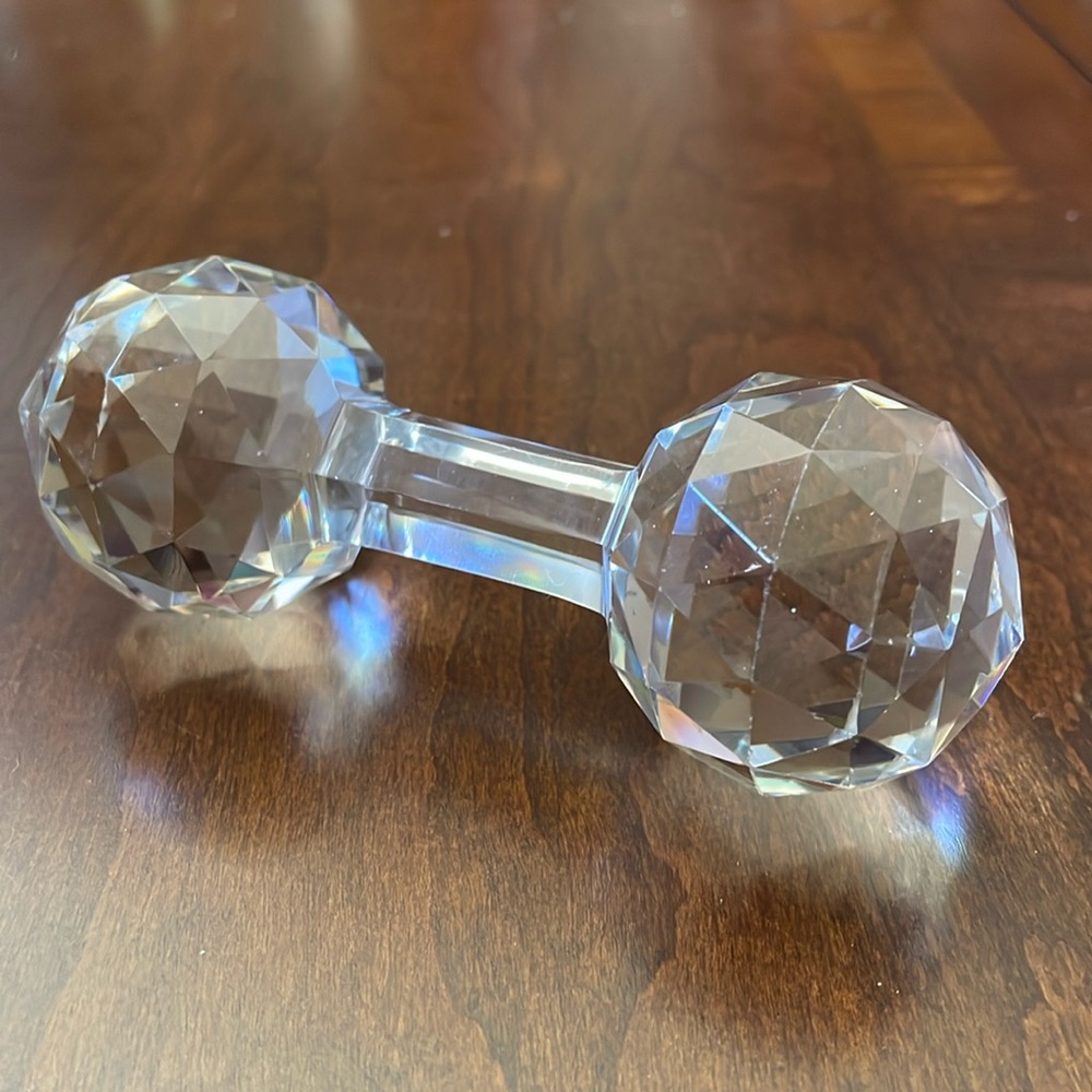 VTG crystal glass knife rest fine dining collectible Barbell Dumbbell